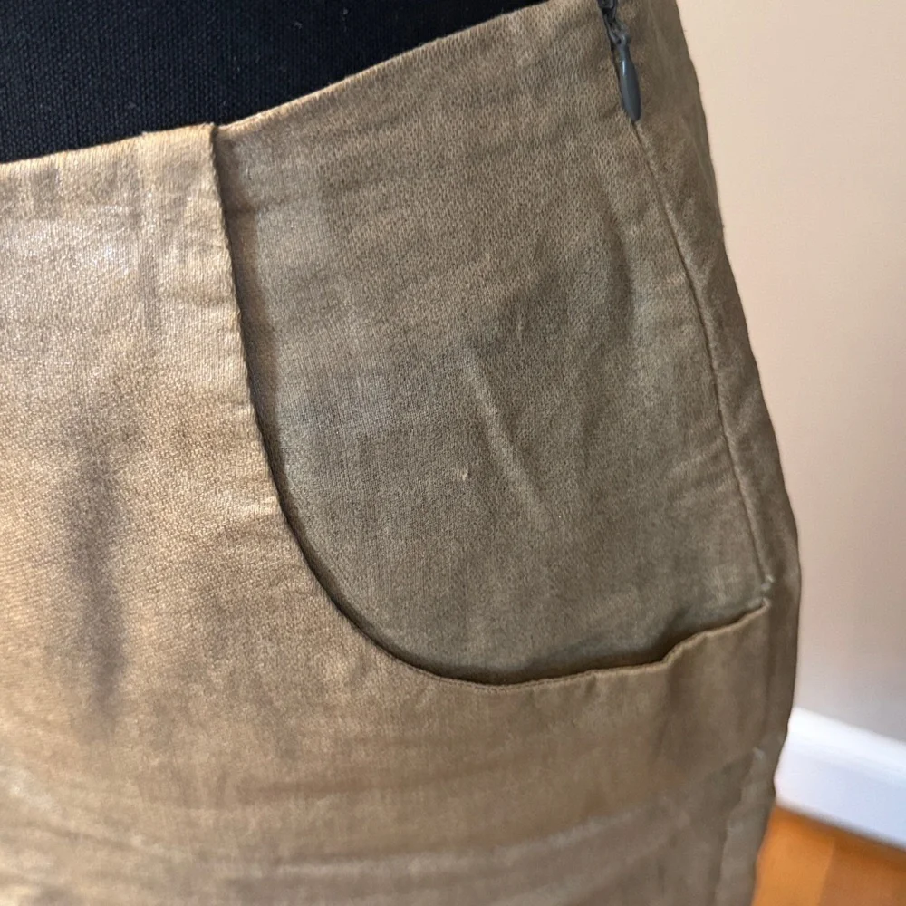 Casch  Metallic Gold Pencil Skirt Size 36 Linen Blend Minimalist Chic 4-6 us - Picture 3 of 6